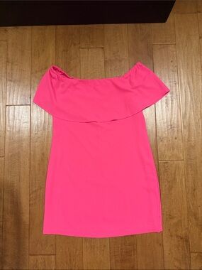 Charles Henry Hot Pink Off-Shoulder Mini Dress